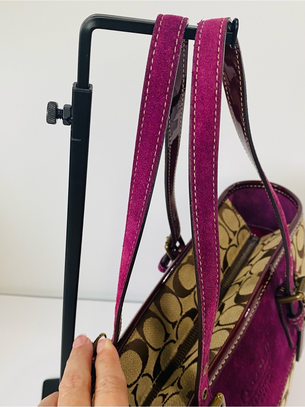 Coach Vintage Signature C Purple Suede Turnlock Tote - Picture 12 of 15